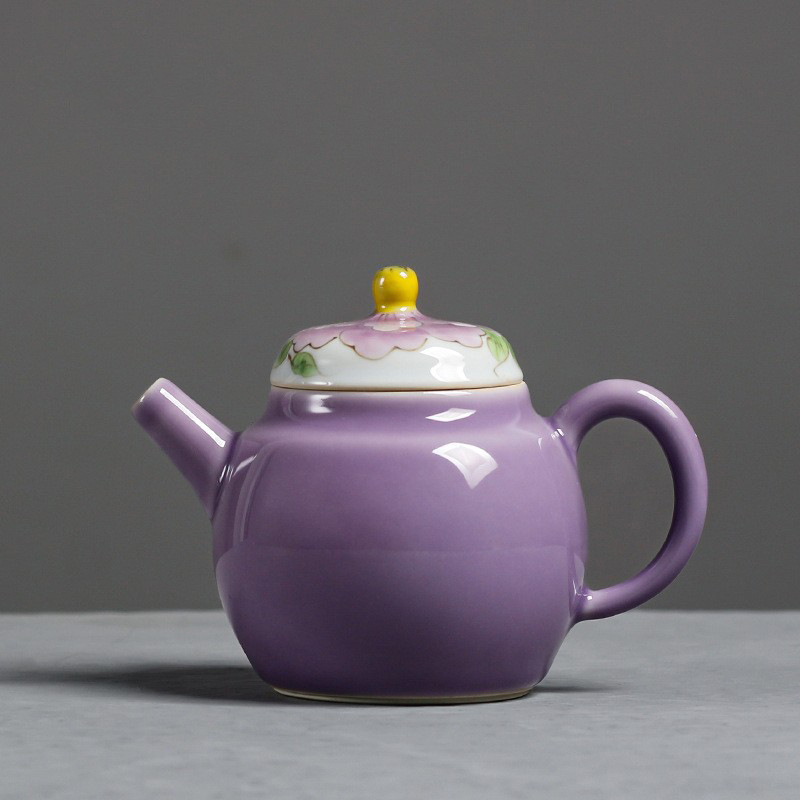 Ấm trà màu tím dâm bụt vẽ tay, ấm trà nhỏ, quà tặng, gốm sứ thủ công, ấm trà Kung Fu cổ, ấm trà chống bỏng