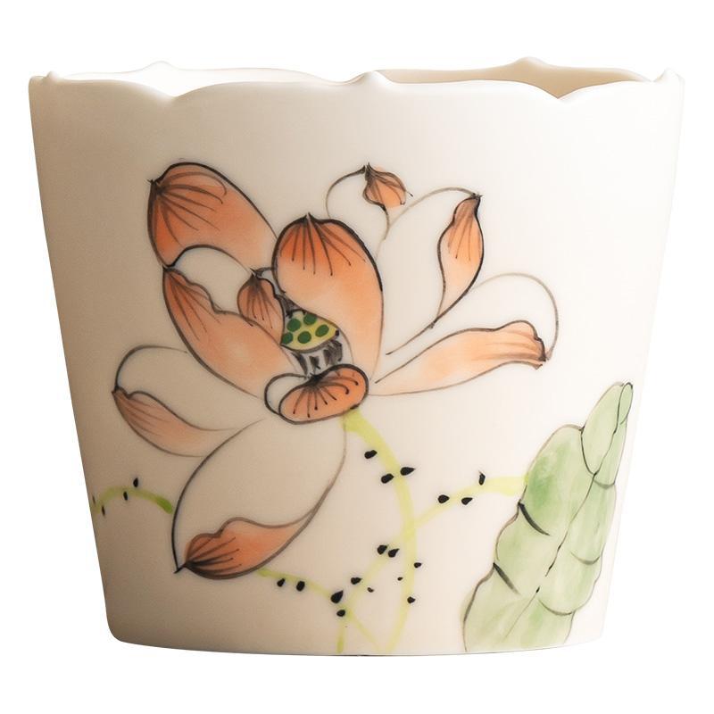 Cốc chủ nhân cao cấp, cốc miệng hoa sen ống xiên vẽ tay, cốc trà Kung Fu, cốc trà gia dụng gốm sứ cỡ lớn