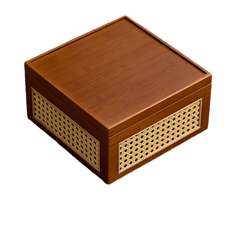 Hộp đựng đồ đa năng gia dụng khay trà bộ trà kungfu đan mây tre đan kiểu Nhật bộ khay trà khay đựng đồ cổ điển