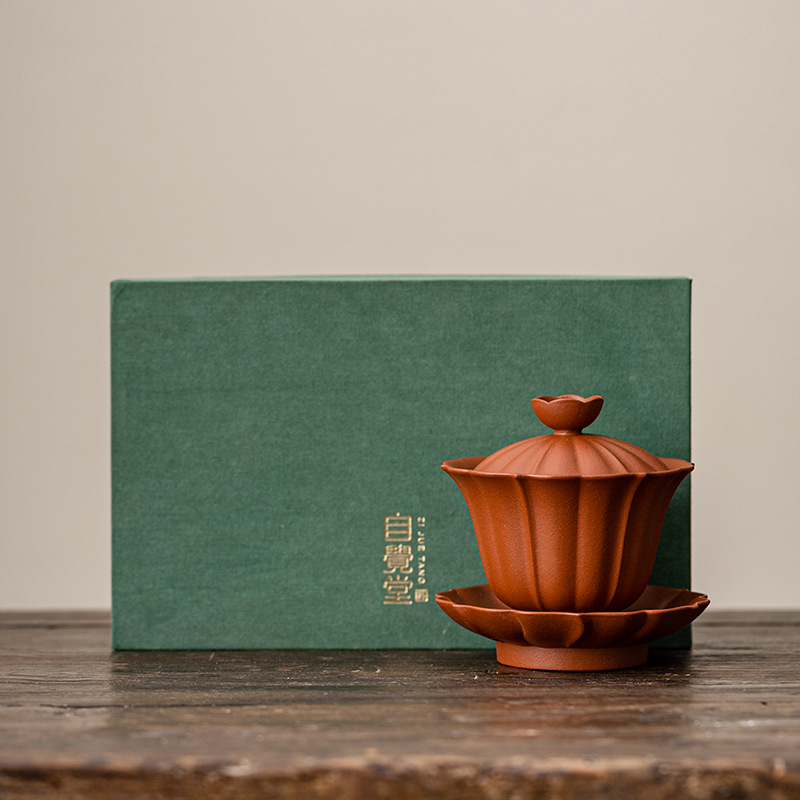 Bộ bát có nắp cát tím Yixing Lily ấm pha trà Kung Fu đất sét đỏ nguyên chất thủ công cổ điển cốc trà Bộ trà Bát trà
