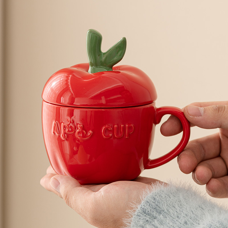 Cốc táo gốm cốc cốc uống nước gia dụng cốc cà phê ăn sáng đáng yêu có giá trị cao có nắp cho bé gái