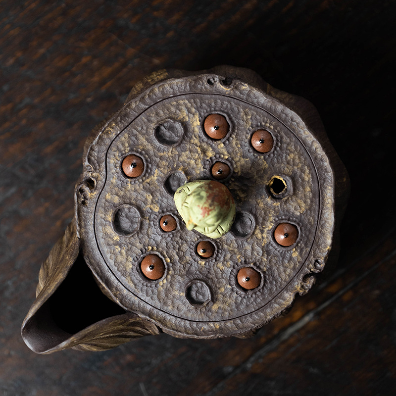 Ấm trà tử sa Nghi Hưng, ấm cầm tay ếch sen, quặng thô, bùn Tím cũ, tất cả thủ công, tách trà 230ml