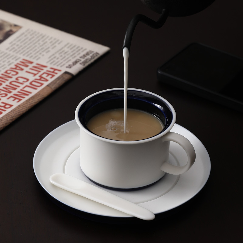 Bộ tách cà phê sứ trắng cốc Latte tai treo gốm sứ thiết kế tinh tế cao cấp cốc trà chiều kiểu Ý