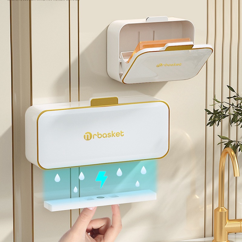 Hộp đựng xà phòng không đục lỗ treo tường thoát nước dùng trong nhà vệ sinh cao cấp nắp lật hai ngăn đựng xà phòng