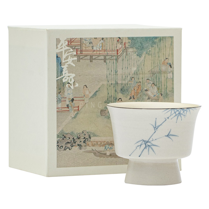 Cốc mặt trăng bằng tre mực vẽ tay màu trắng hồng cốc trà cốc trà trà cốc chủ nhân cổ điển sang trọng nhẹ cốc đơn