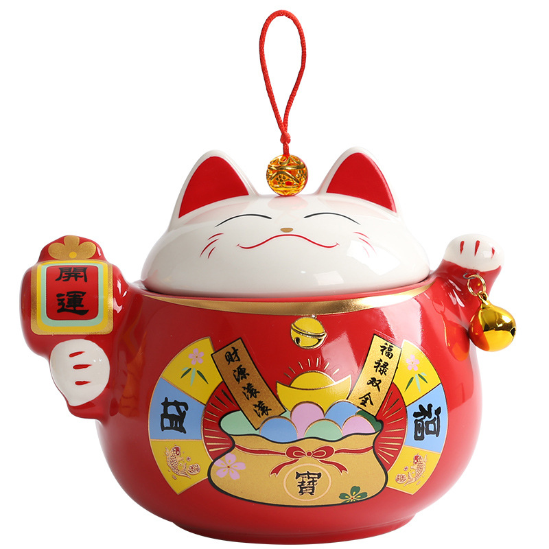 Bình trà mèo may mắn Bình rỗng gốm sứ hoạt hình sáng tạo bình kín hộp đựng trà Pu'er cỡ lớn gia dụng hộp quà