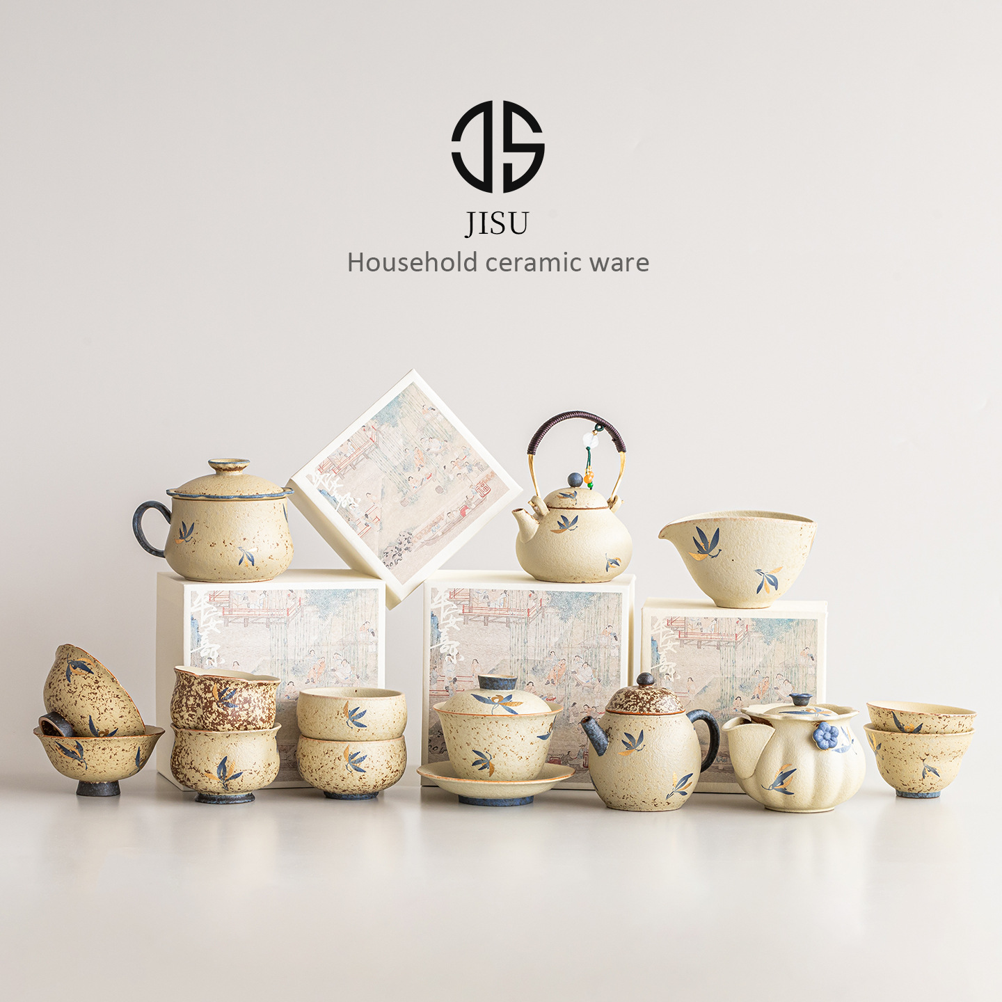 Tách trà Kung Fu, tách chủ, tách đơn, tách trà gốm sứ, màu xanh trắng, đá lửa đỏ, vẽ tay hoa lan, bộ đầy đủ, tùy chọn
