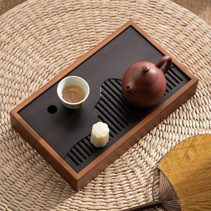 Khay thoát nước gia dụng biển trà sang trọng, khay trà kiểu trữ nước bằng tre đơn giản, bàn trà pha khô loại nhỏ một người