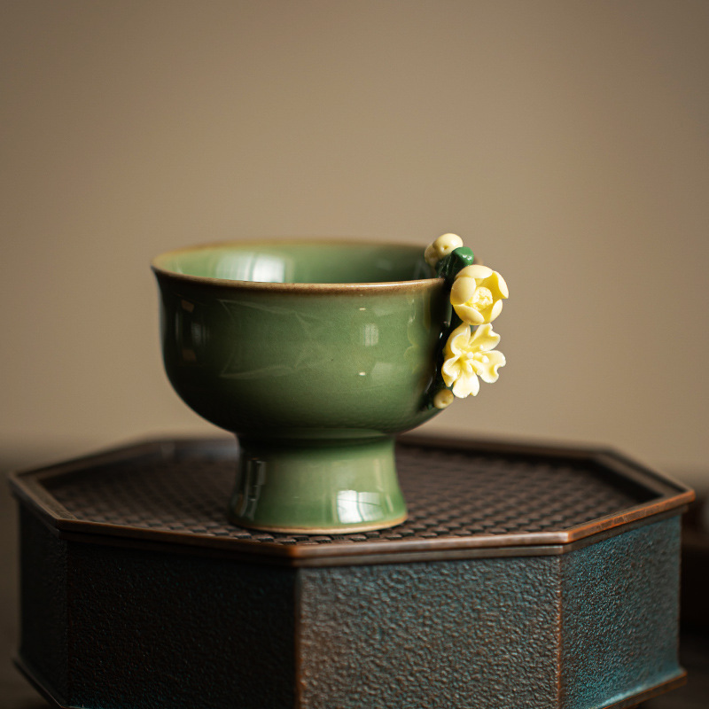 Cốc trà làm bằng tay, cốc nếm trà, cốc cao cổ, cốc chủ nhân, bát trà nhỏ sáng tạo gốm sứ, bộ trà Kung Fu, tách trà