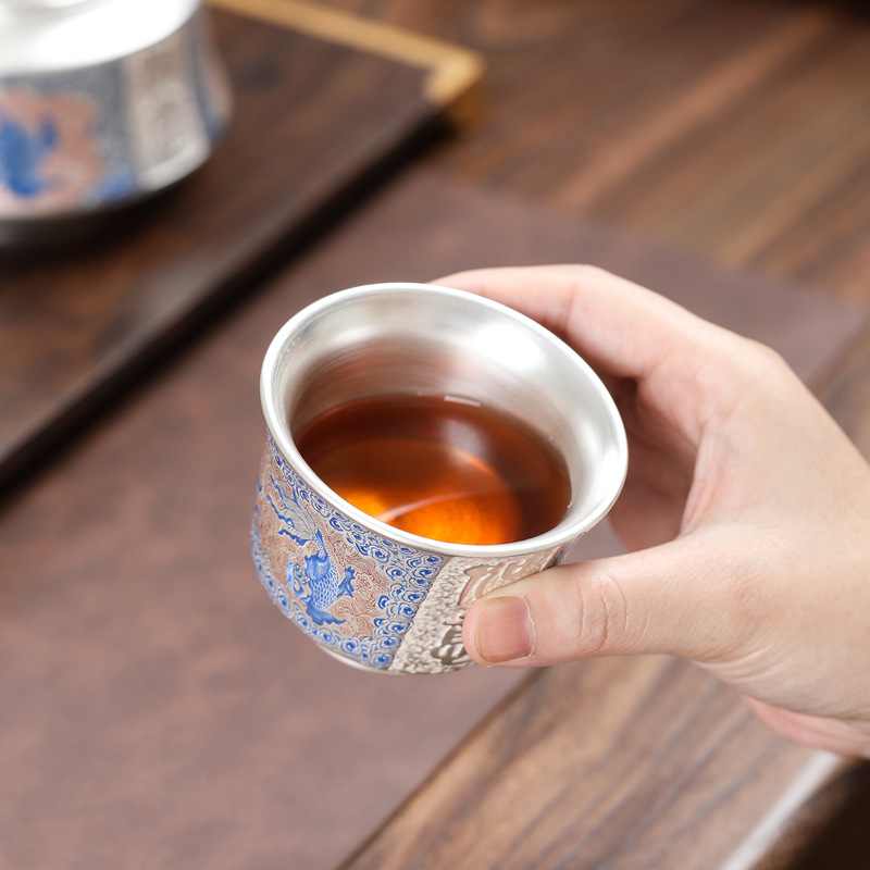 Bộ ấm trà mạ bạc một ấm bốn cốc ấm trà Kung Fu tách trà cao cấp quà tặng công ty cho người lớn tuổi về hưu