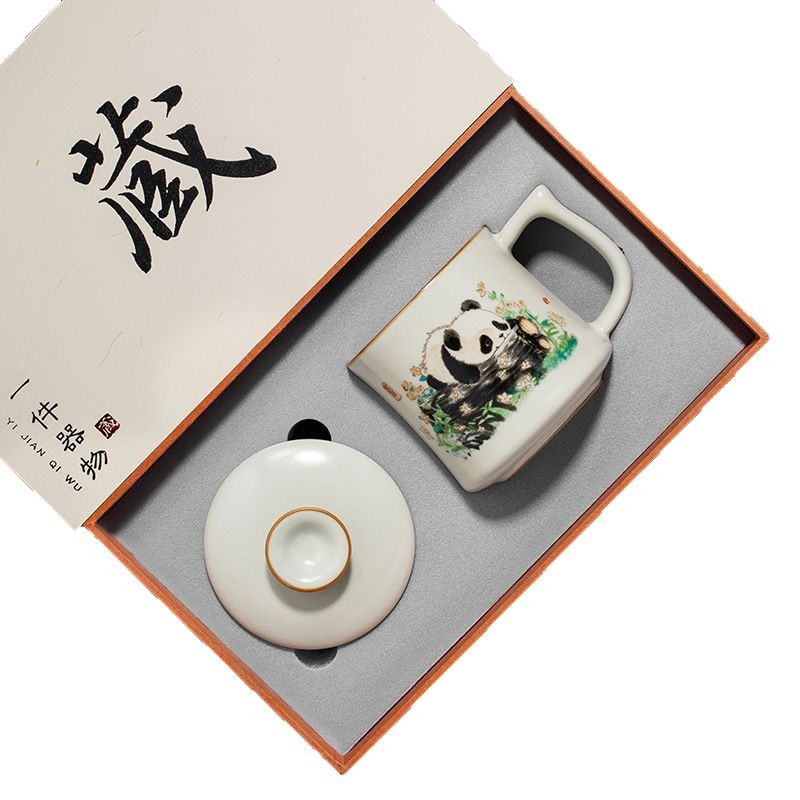 Cốc gốm sứ gấu trúc sáng tạo Ruyao cốc uống nước văn phòng gia dụng cốc pha trà tinh tế cao cấp