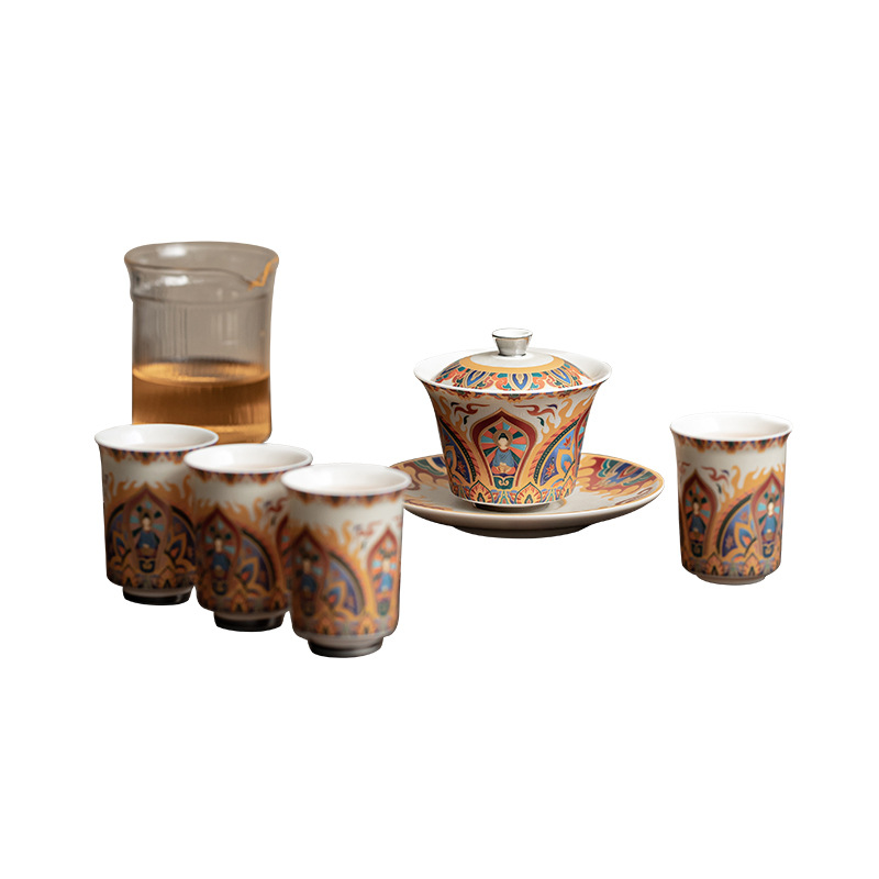 Bộ đồ sứ trắng không pha Đôn Hoàng Bộ đồ trà Kung Fu gia dụng Bộ trà cổ điển kiểu Trung Quốc Bộ quà tặng hộp quà tặng