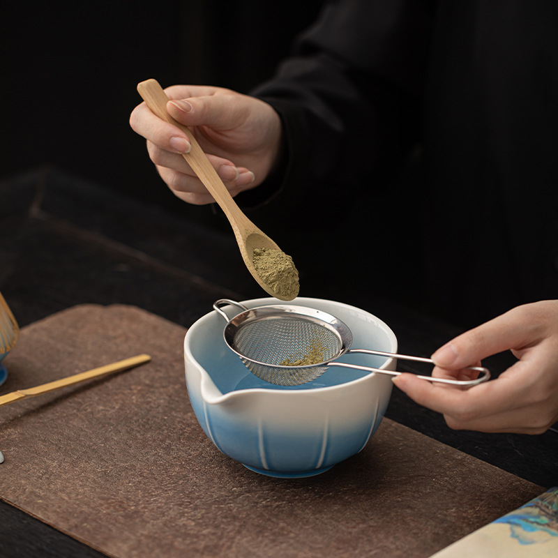 Bộ tám món Matcha có cạnh dưa sáng tạo, bát Matcha gốm sứ gradient, bàn chải trà, sàng bột, phụ kiện lọc, máy khuấy bọt