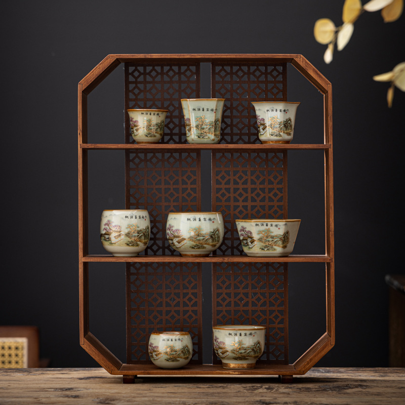 Lò nung Sapphire Ru Đào Viên Lễ hội mùa xuân Hình ảnh Cốc trà vuông Chủ nhân Chén trà Li Huiyi Cốc trà sứ Ru cổ điển Long Dan