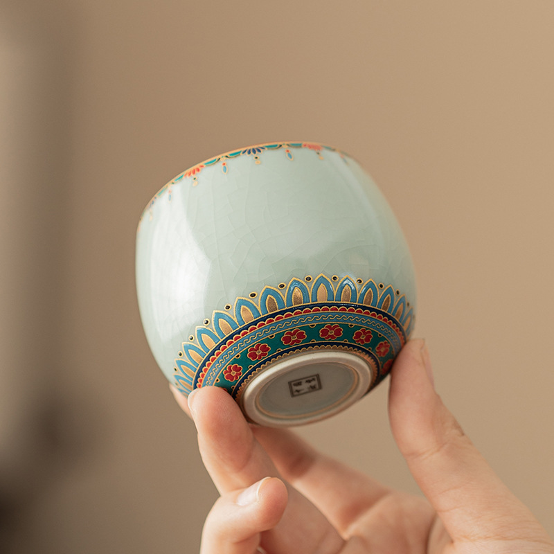 Cốc trứng rồng Ruyao Đôn Hoàng Baoxianghua Cốc trà gốm sứ văn hóa và sáng tạo Guochao Cốc chủ nhân Cốc trà Bộ trà Kung Fu Chén trà