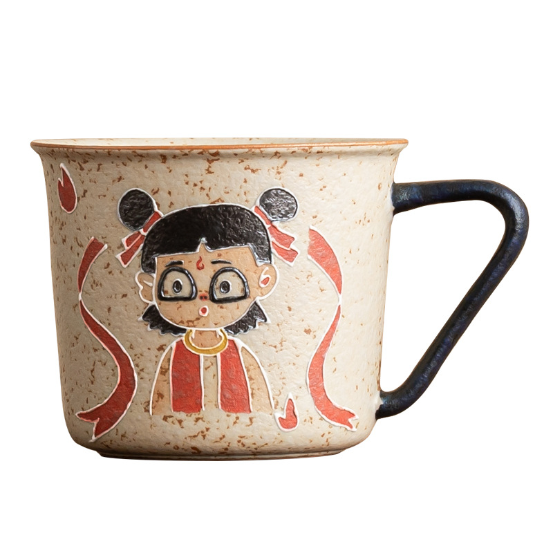 Màu xanh và trắng đá lửa đỏ cốc cà phê Nezha cốc uống nước Internet người nổi tiếng cốc cao cấp gốm sứ gia đình trà cốc cà phê