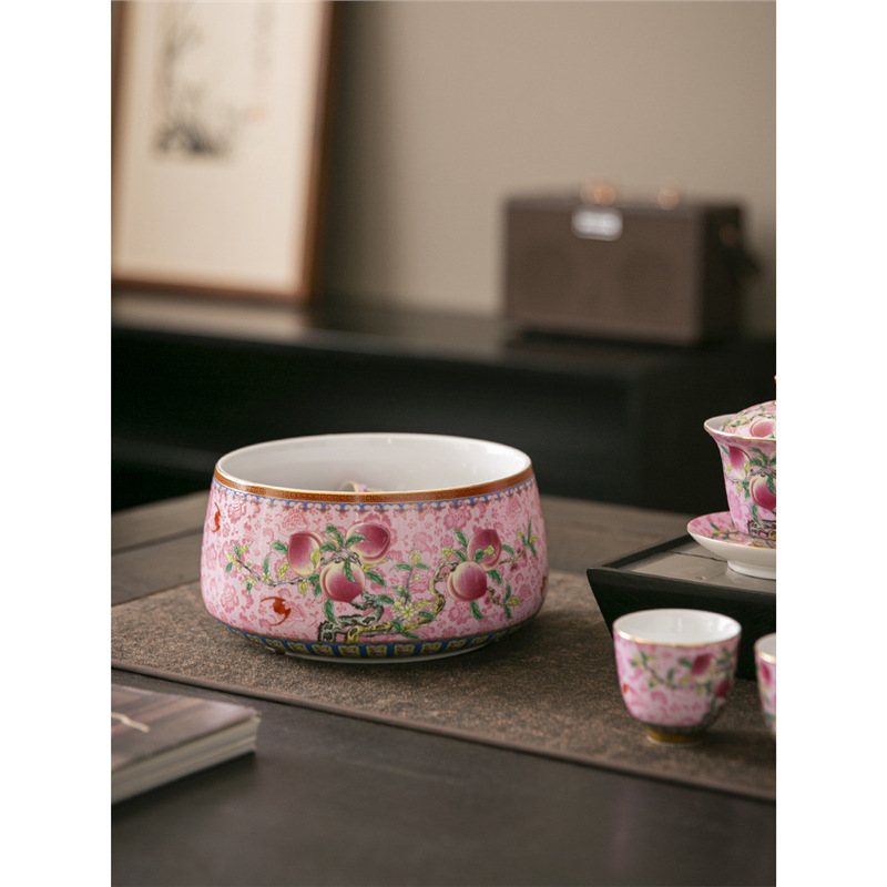 Rửa chén trà tráng men cỡ lớn rửa chén trà bát gốm sứ bộ trà kungfu phụ kiện trà đạo bình trà gia dụng rửa bút chậu nước