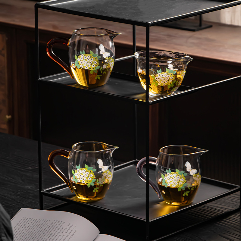 Bộ sưu tập dòng kính lộng lẫy 2025 đề can thủ công lọ trà xanh borosilicate nắp bát ấm trà tách trà cốc công bằng