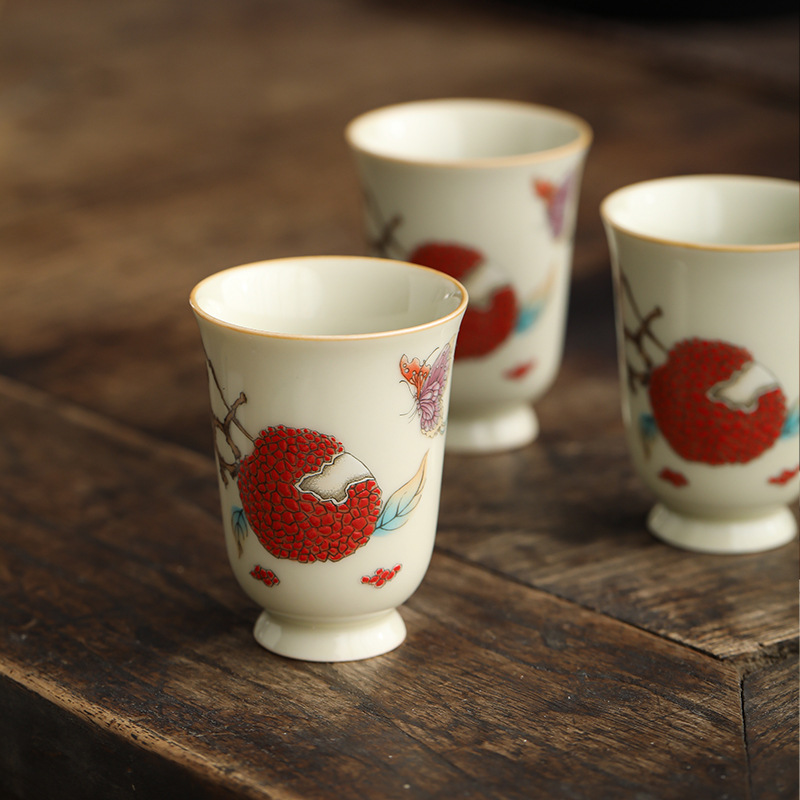 Cốc trà Kung Fu vải thiều gốm sứ cốc chủ nhân cốc trà cao cấp Trung Quốc chuyên dụng cá nhân cốc hương thơm cốc uống trà