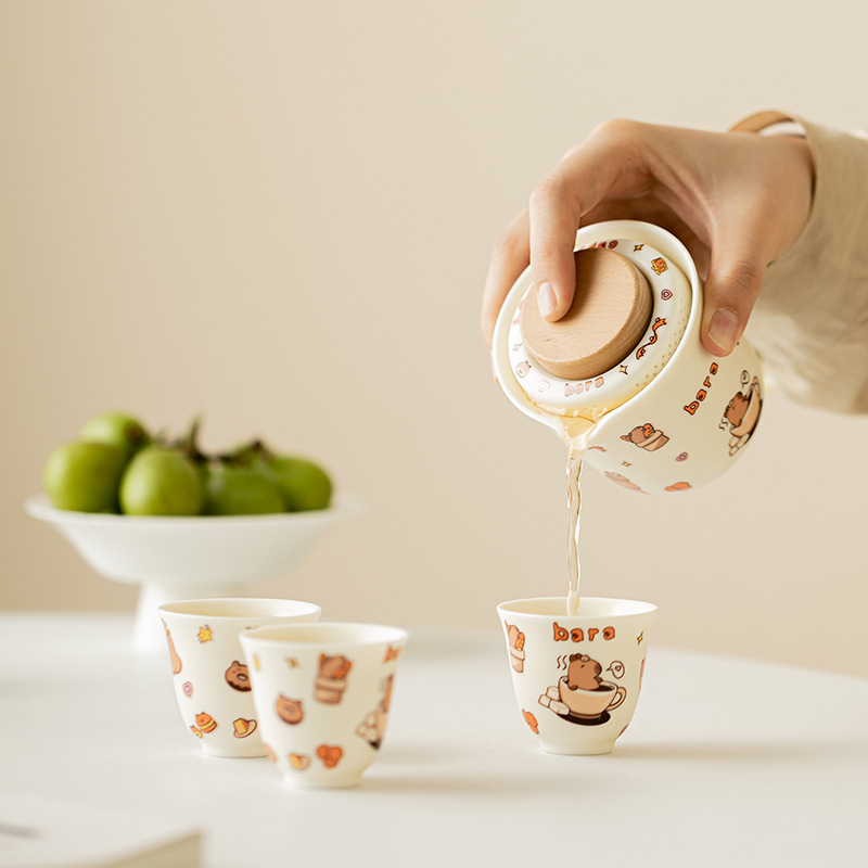 Bộ dụng cụ pha trà Kapibara ấm pha trà cầm tay gốm sứ ấm pha trà cốc trà dụng cụ pha trà Kung Fu gia dụng hộp quà tặng lưu niệm