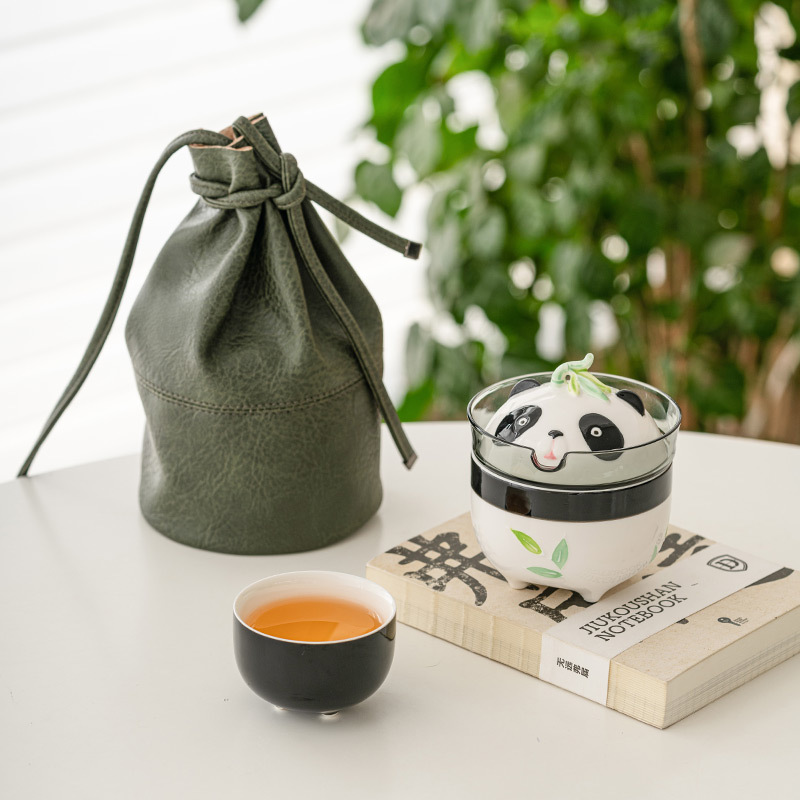 Panda gốm sứ cốc khách nhanh một ấm một cốc Bộ trà du lịch xách tay ngoài trời Túi đựng thiết bị uống trà