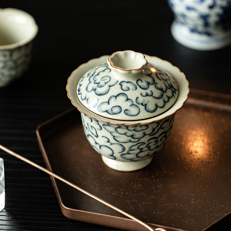 Xiangyun Ru Lò ren hai nắp bát uống trà bát tách trà đơn không nóng tay dụng cụ pha trà Kung Fu gốm cổ