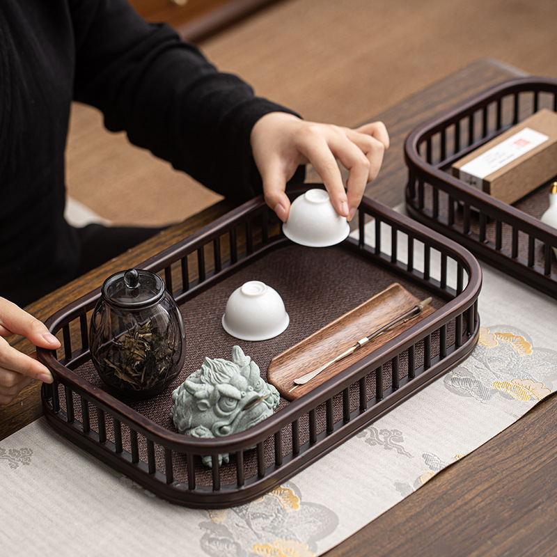 Màu óc chó tre giỏ đựng hình chữ nhật đĩa trái cây hộ gia đình bộ trà đặt giỏ đơn giản khay trà phòng khách khay ăn nhẹ