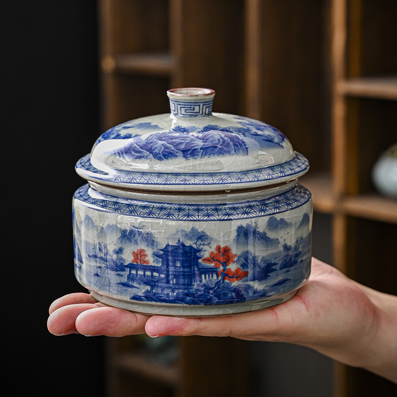 Bình trà Jingdezhen, bình kín, sứ trắng xanh, bình bảo quản Gốm sứ cao cấp chống ẩm, kho trà xanh giá trị cao