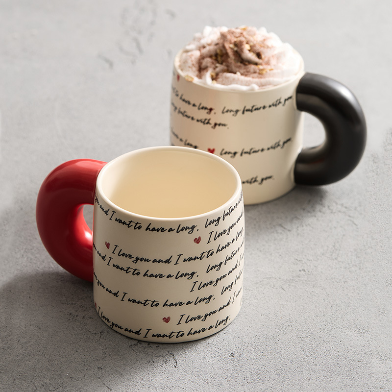 Cặp đôi tai lớn cốc gốm sứ văn phòng tại nhà cốc cao cấp sáng tạo tiếng Anh cốc nước latte nghệ thuật cốc cà phê