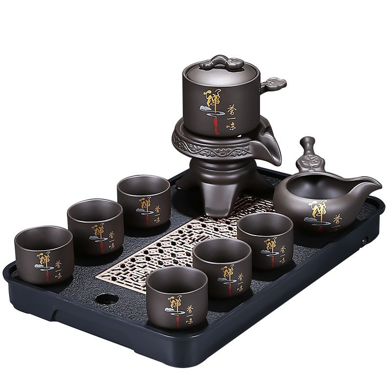 Bộ dụng cụ pha trà tử sa bộ dụng cụ pha trà tự động lười mẫu mới gia dụng khay trà nguyên bộ gốm sứ cao cấp tặng quà