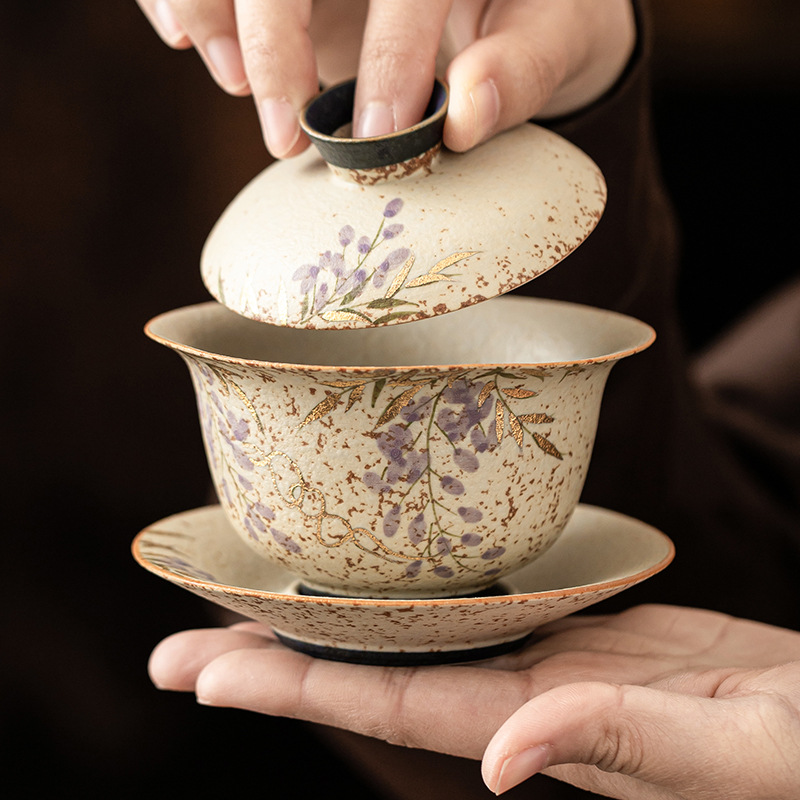 Màu xanh và trắng đá lửa bát có nắp đỏ ấm trà biển trà cốc cốc cốc trà cốc vẽ tay hoa tử đằng vẽ tay bộ sưu tập sản phẩm đơn