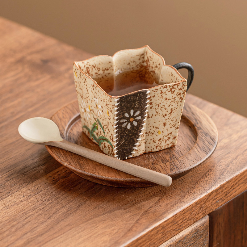 Màu xanh và trắng đá lửa màu đỏ tách cà phê espresso tách trà cốc chủ nhân vẽ tay hoa cúc nhỏ vẽ tay hoa cúc vuông cốc trà đơn