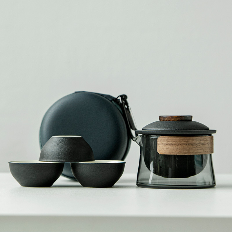 Bộ ấm trà du lịch Ruli, túi di động cắm trại ngoài trời, bộ dụng cụ trà Kung Fu, cốc thủy tinh nhanh, ấm trà cầm tay