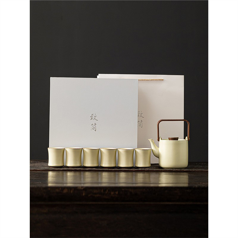 Bộ dụng cụ pha trà công phu cốc trà gốm sứ hộp quà dung tích lớn khay trà óc chó đơn giản gia dụng sang trọng