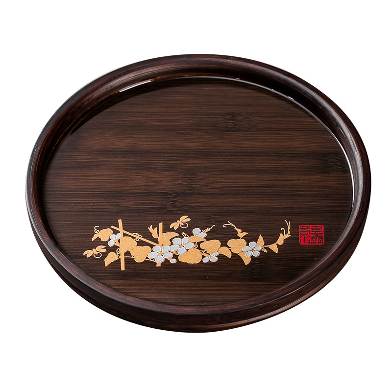Khay pha khô Cỡ Nhỏ đơn giản sơn mài Quốc Triều khay pha trà gia dụng khay trà bàn pha trà tre Khay đựng ấm Khay đựng trái cây