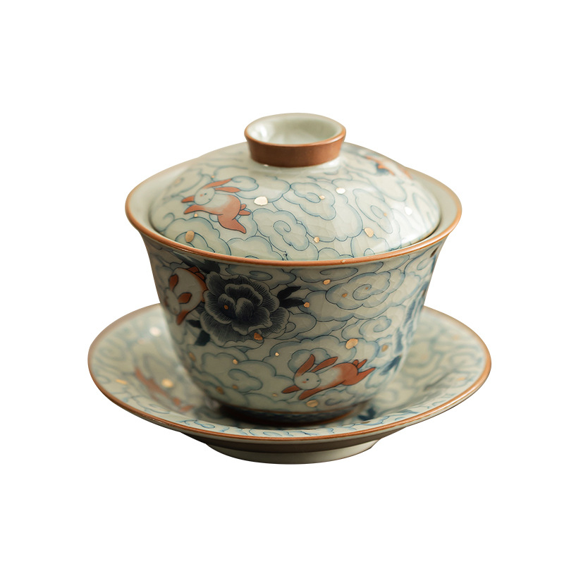 Xiangyun Ruitu Yuanbao Sancai có thể mở ra các lát có thể nuôi Ru lò để pha trà bát bộ trà gia dụng không nóng tay có nắp