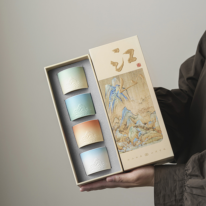 Hộp quà bốn mùa tách trà bộ trà vạn giang sơn cốc đơn cốc trà gia dụng văn phòng lễ hội văn hóa và sáng tạo quà lưu niệm