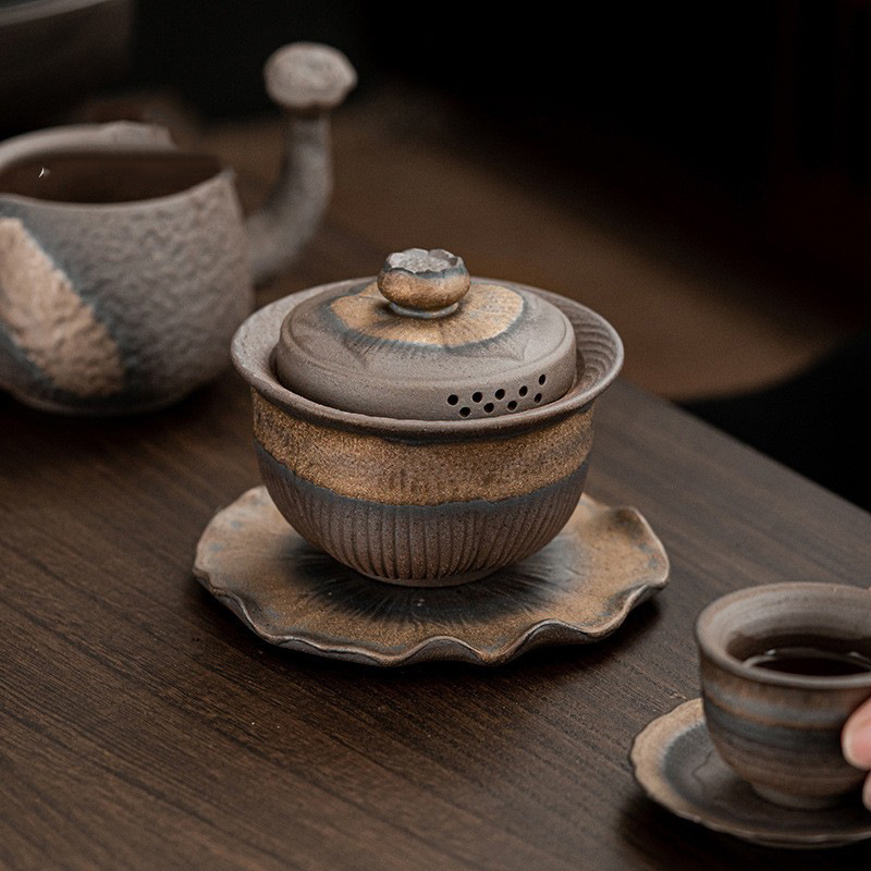 Bát đựng trà Kung Fu không nóng kiểu Nhật, bát pha trà cầm tay, bộ trà mạ vàng bằng gốm thô, nhà sản xuất bán buôn dụng cụ pha trà