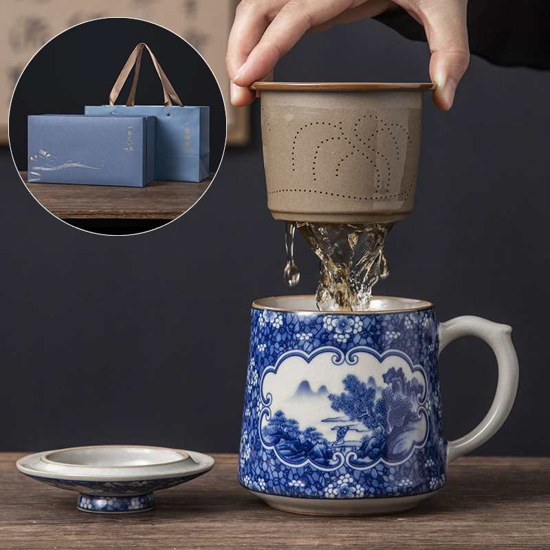 Bộ trà Jingdezhen, cốc nước, cốc pha trà văn phòng gốm sứ, cốc tách trà chuyên dụng cá nhân, bán buôn quà tặng