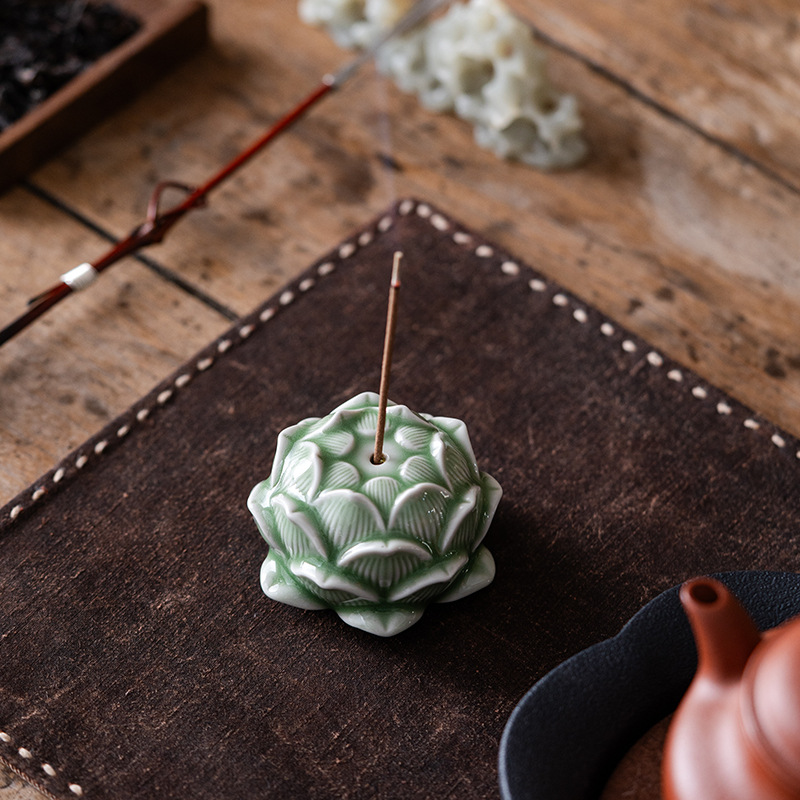 Gốm hoa sen mini sợi nhỏ cắm hương bàn gia dụng đồ trang trí thiền phụ kiện trà đạo phụ kiện hương liệu