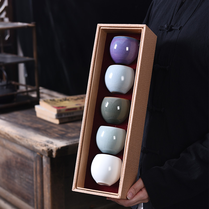 Năm cốc trà gốm sứ nổi tiếng bộ trà Kung Fu cốc chủ nhân cốc đơn Ru lò chính thức cốc trà quà lưu niệm