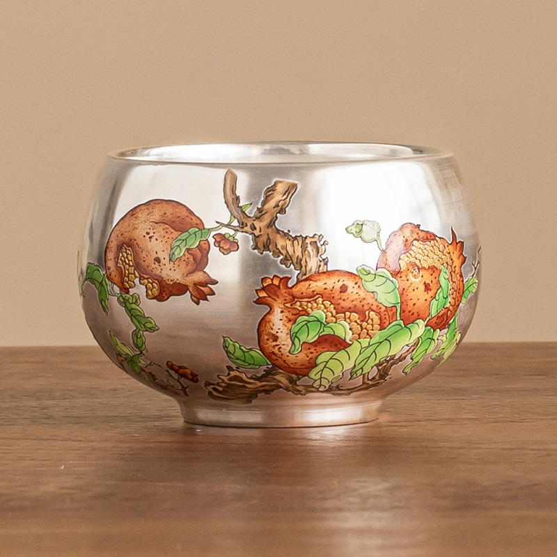 Cốc trà thiền kiểu Trung Quốc 999 cốc chủ nhân mạ bạc đa tử cốc thiền đa tử cốc trà cốc trà gốm sứ cốc đơn