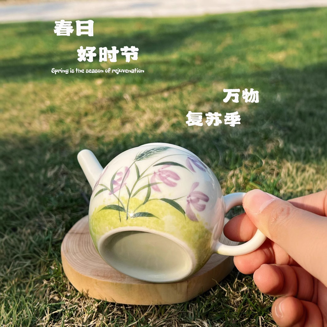 Ấm trà gốm sứ lan vẽ tay để pha trà, nồi cầm tay gia đình nhỏ tráng men Trung Quốc, bộ trà kung fu nồi đơn