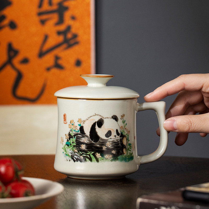 Cốc gốm sứ gấu trúc sáng tạo Ruyao cốc uống nước văn phòng gia dụng cốc pha trà tinh tế cao cấp