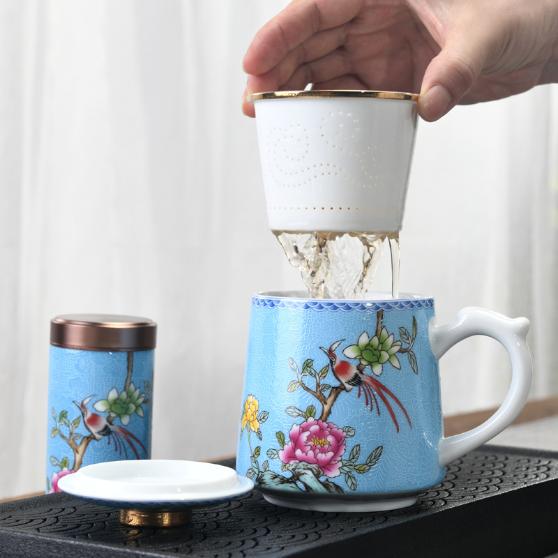 Gốm trà tách nước trà cốc nam văn phòng cá nhân trà đạo cốc lọc trà rò rỉ cốc