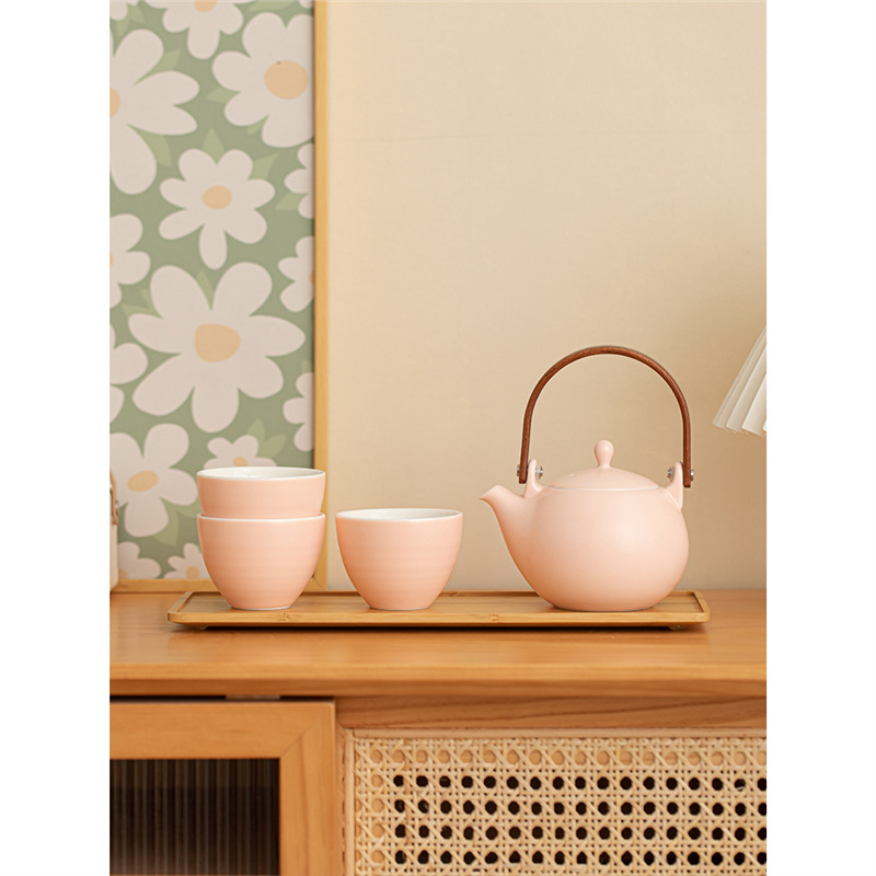 Bộ ấm trà mới 2024 ấm trà gốm sứ thủ công phong cách kem ấm trà chùm hộp quà đơn giản bộ trà quà tặng