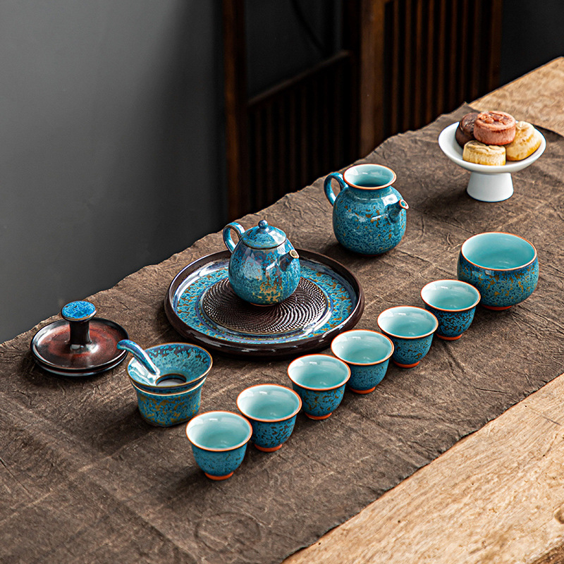 Bộ ấm trà ngọc bích xanh nổi Đại Nguyên Trương Kim Khê ấm trà phong cách Trung Quốc gia dụng cao cấp sang trọng nhẹ Hộp quà tách trà Kung Fu