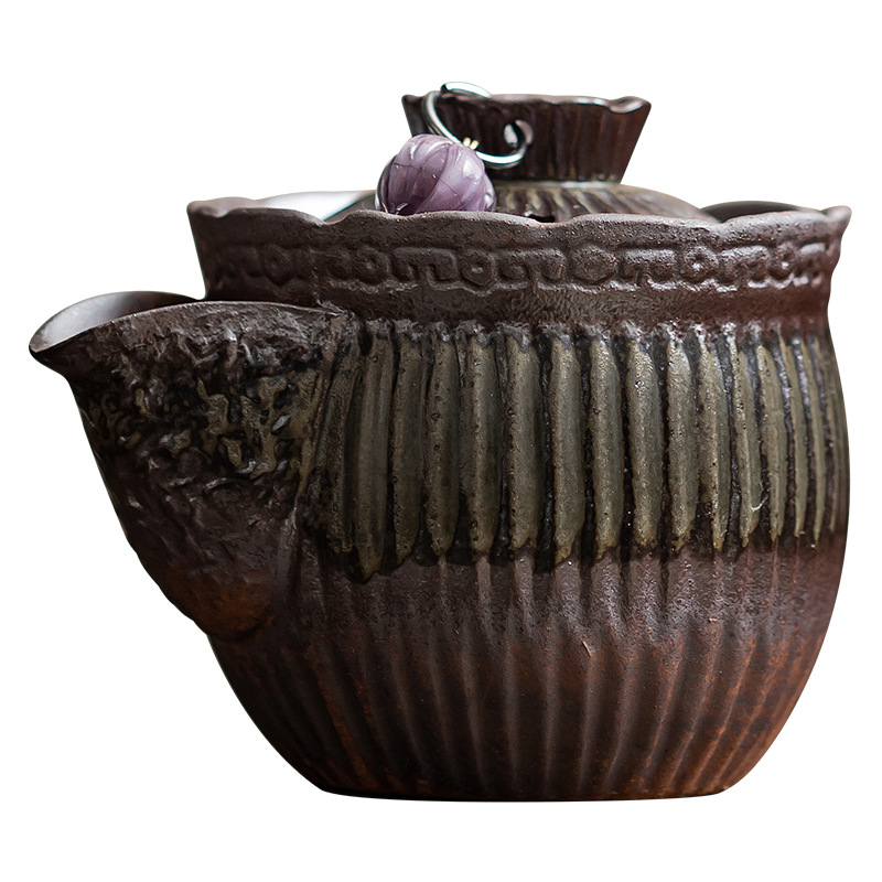 Ấm cầm tay kẻ sọc bùn đá cũ ấm trà gốm sứ thủ công cổ điển ấm trà công phu ấm đơn gia dụng nhỏ không nóng