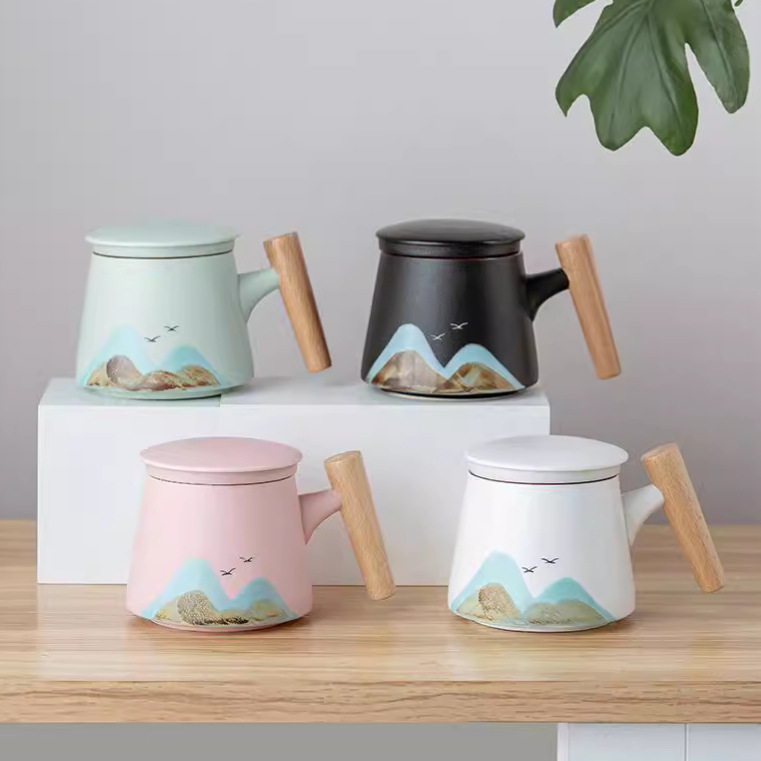 Qianli Jiangshan gốm cốc trà gốm thô Yuanshan tách trà cốc văn phòng cốc hộp quà có sẵn