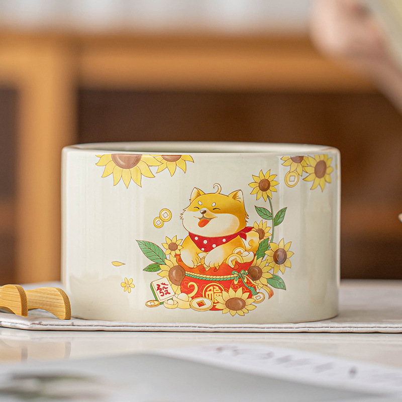 Chậu rửa trà gốm sứ cổ điển, chậu trà hình tròn, bồn đựng bã trà cỡ lớn gia dụng, bồn nước thải, phụ kiện trà đạo tinh tế